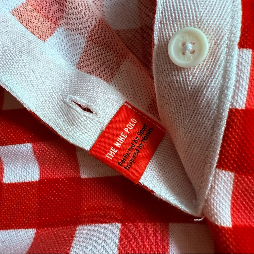 The Nike Polo Golf Dri-Fit Red White Plaid Loose Fit Cropped Polo Shirt Top L - Picture 9 of 14